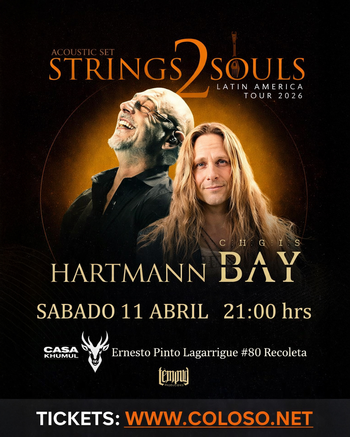 Strings 2 Souls: Oliver Hartmann y Chris Bay llegan a Chile en formato acústico